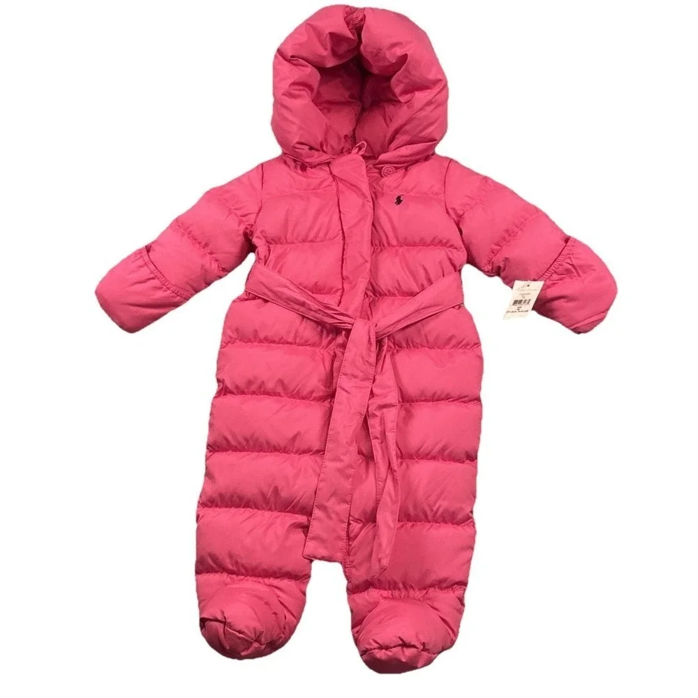 NWT‎ Polo Ralph Lauren Down Bunting Size 9M Girls Infant Water Repellent Hood